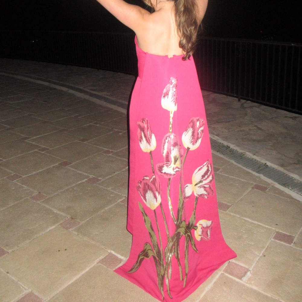 Amsale Pink Gown with Sequin Floral Design & Removable Train - Picture 7 of 12